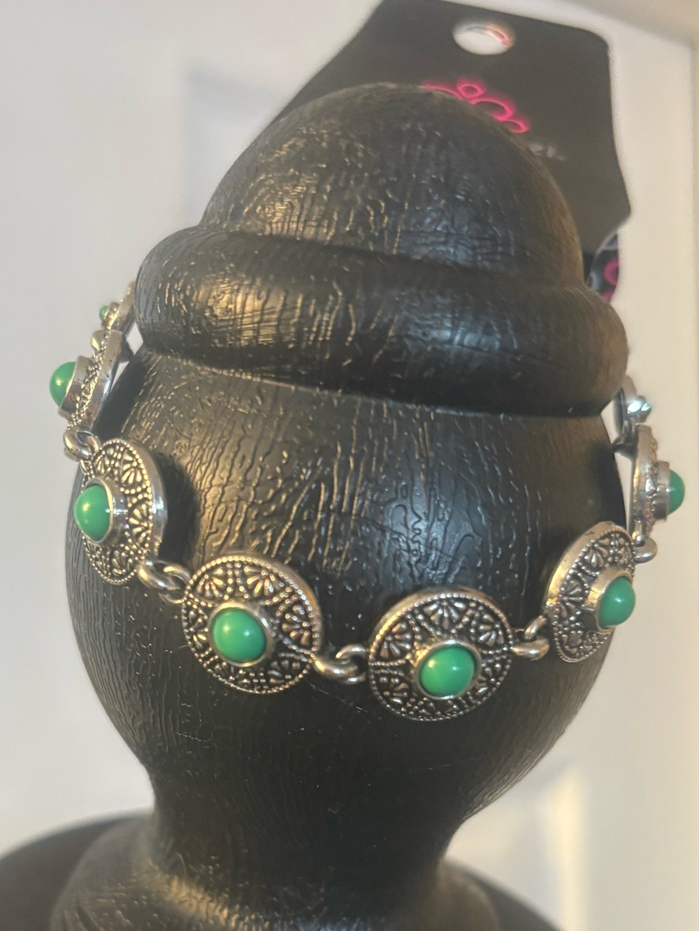 Silver-Tone Green Stone Link Bracelet - Women